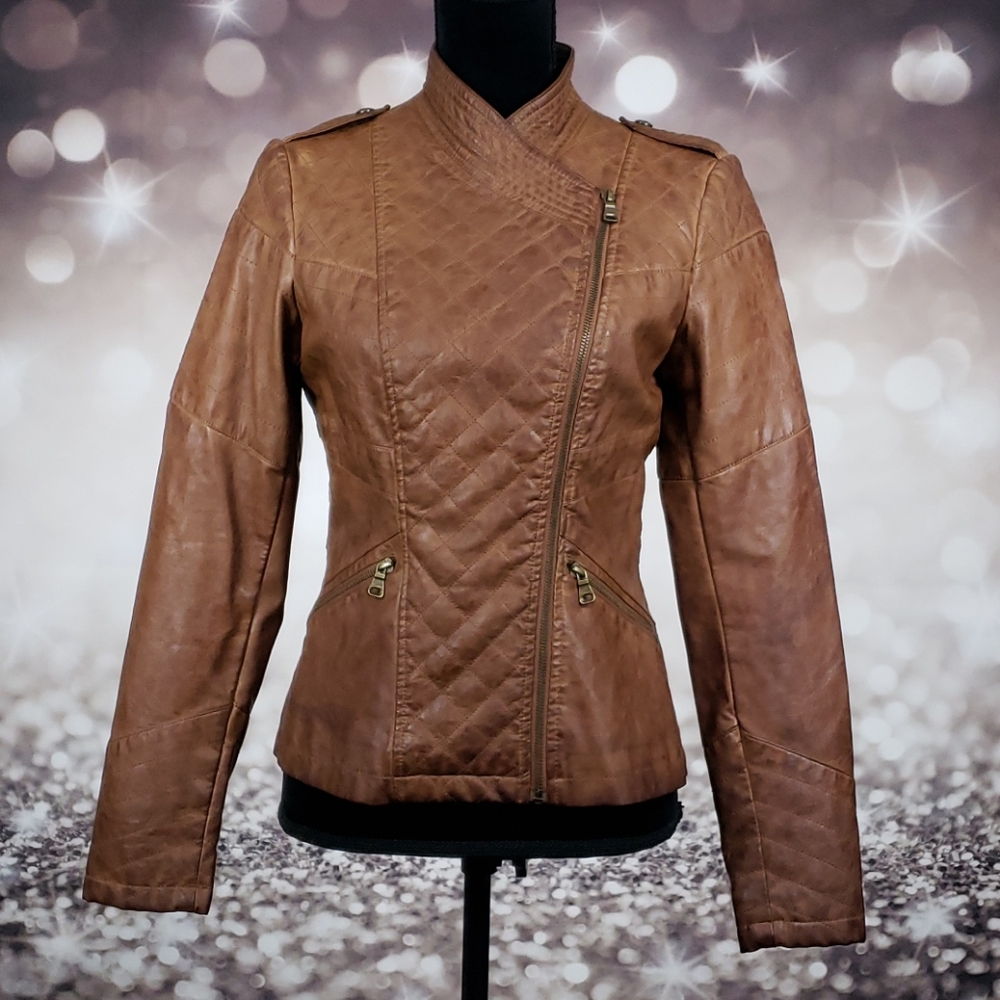 Guess Faux Brown Retro Leather Jacket